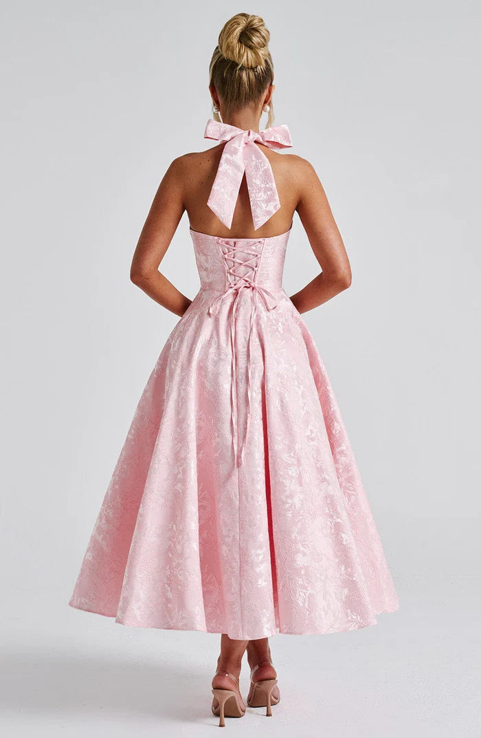 Retro Jacquard Strapless Puffy Dress