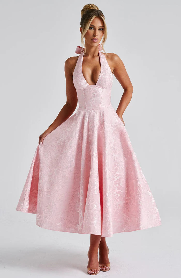 Retro Jacquard Strapless Puffy Dress