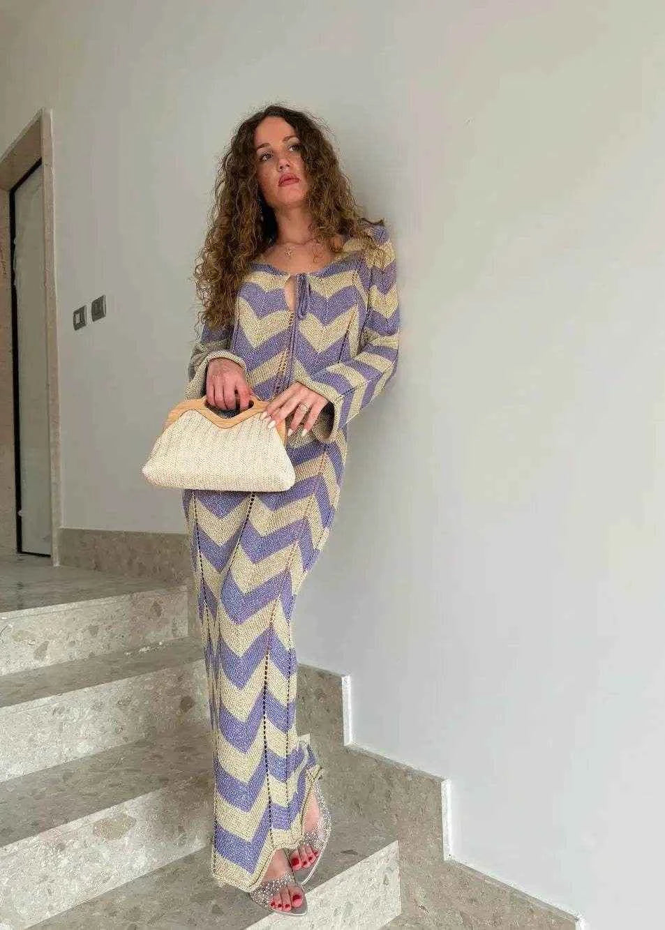 Women's Striped Knit Maxi Dress - Stylbelle