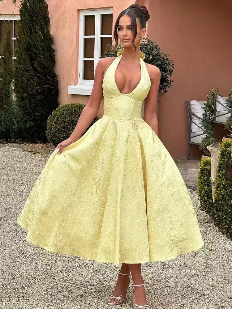 Retro Jacquard Strapless Puffy Dress