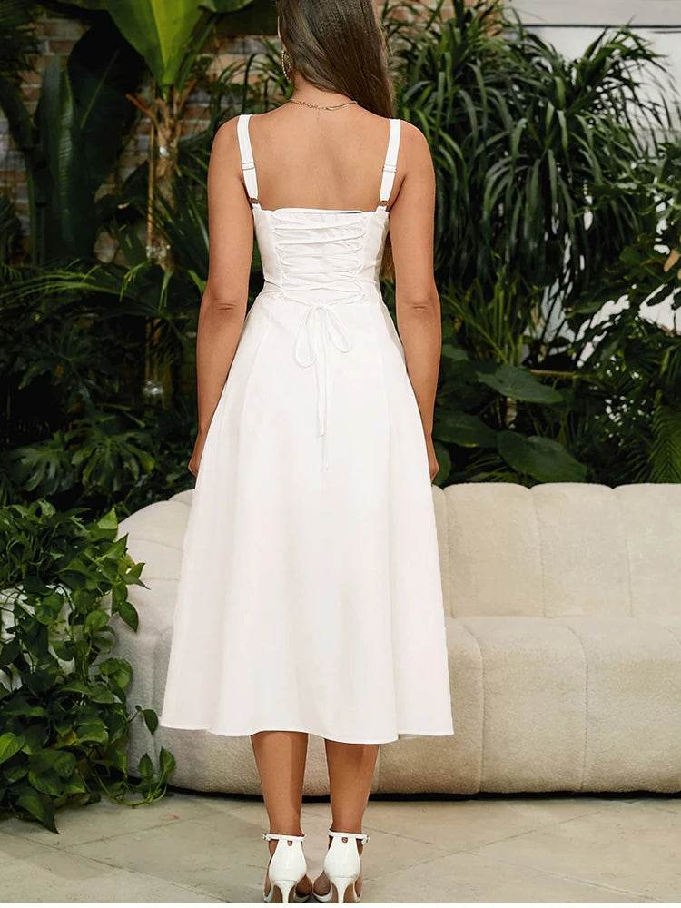 Sweet Solid Sleeveless Bandage Dress - Stylbelle