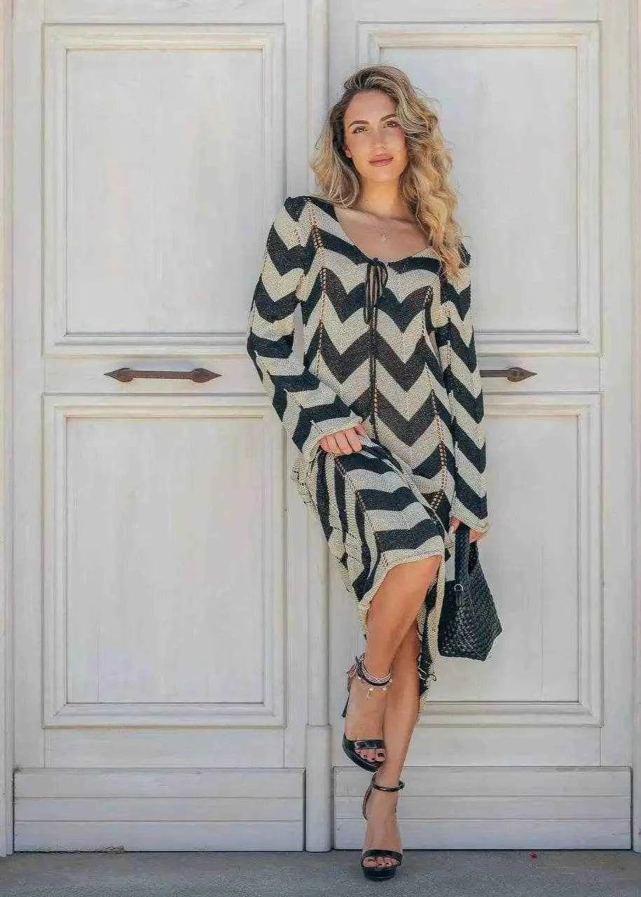 Women's Striped Knit Maxi Dress - Stylbelle