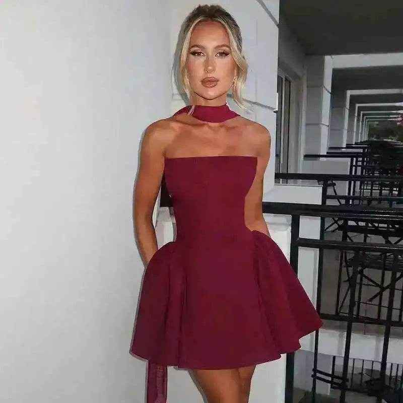 Off-Shoulder Mini A-Line – Deep V Party Dress - Stylbelle