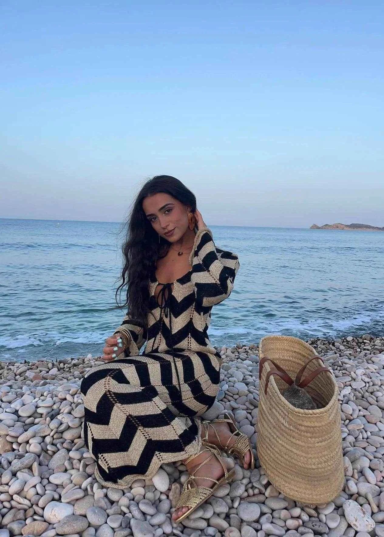 Women's Striped Knit Maxi Dress - Stylbelle