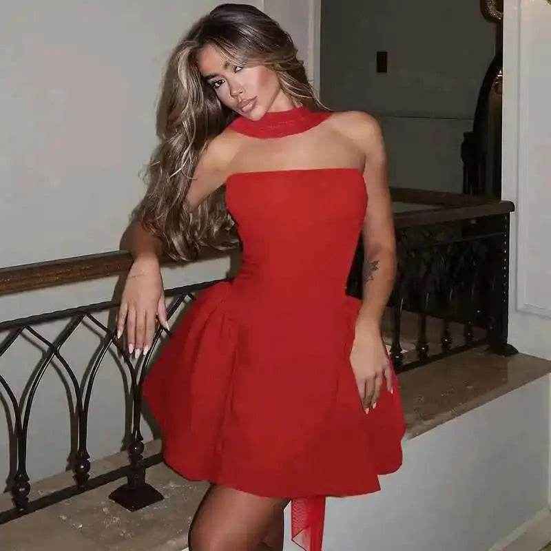 Off-Shoulder Mini A-Line – Deep V Party Dress - Stylbelle