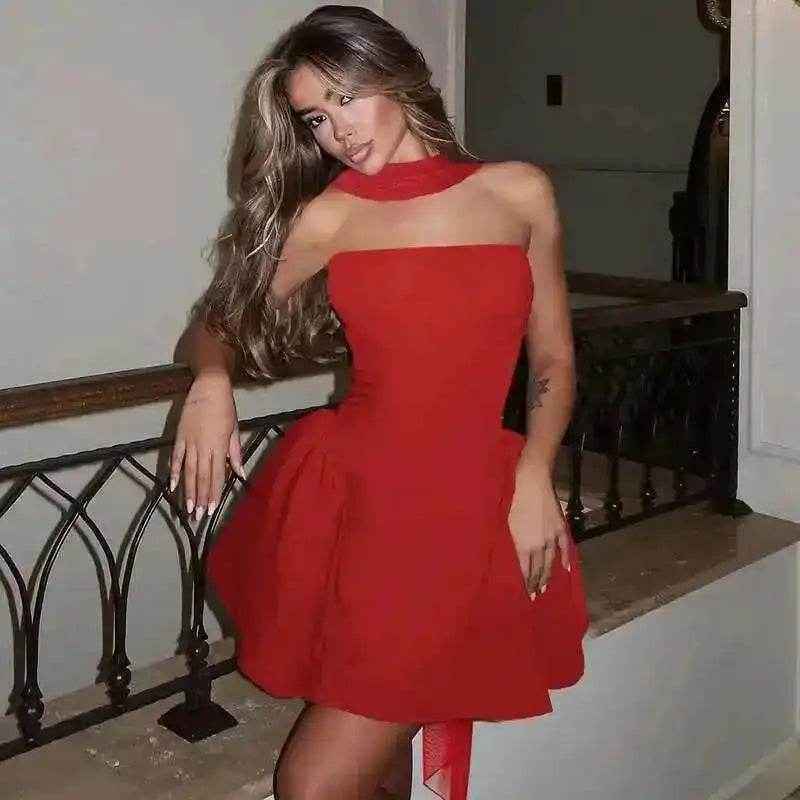 Off-Shoulder Mini A-Line – Deep V Party Dress - Stylbelle
