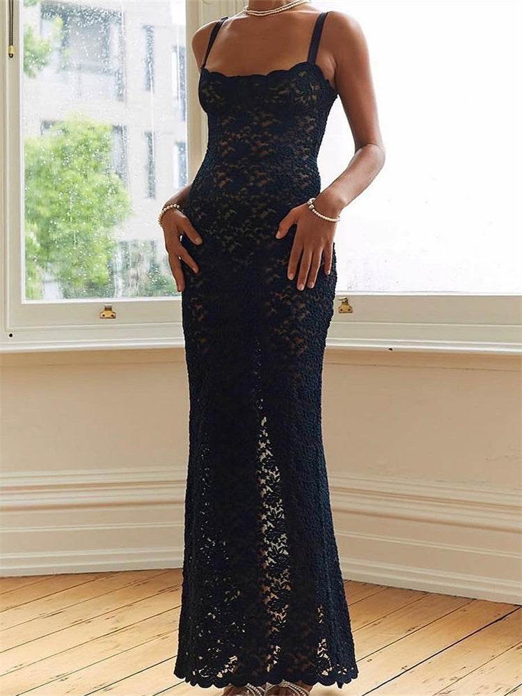 Sexy Lace Floral Mesh Maxi Dress - Stylbelle