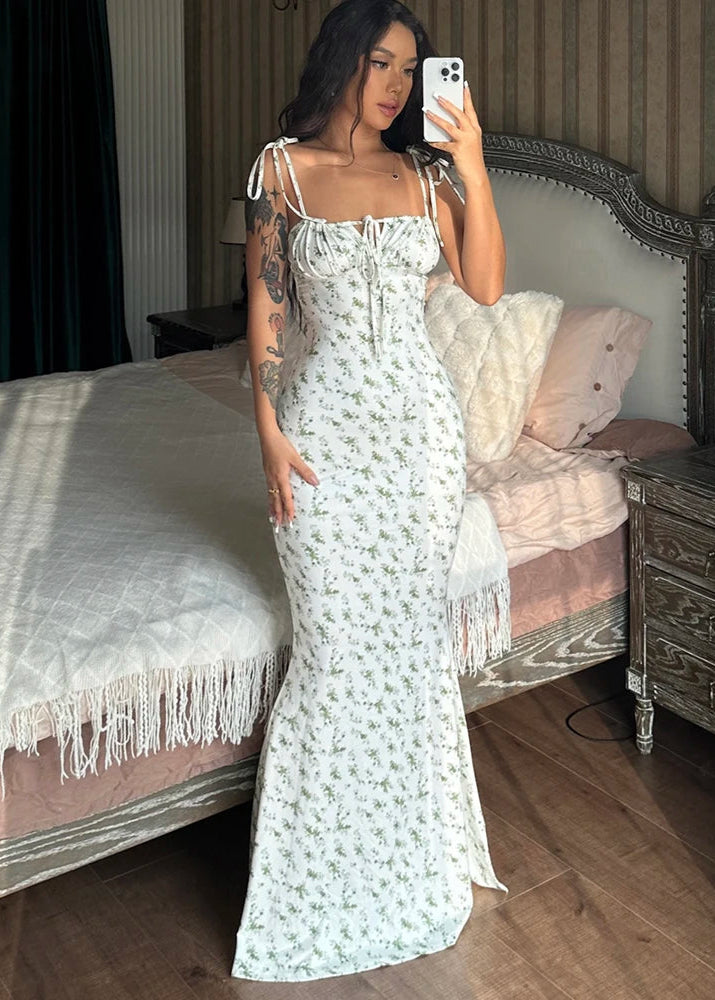 Floral Backless Maxi Dress – Elegant Ruffle Bodycon