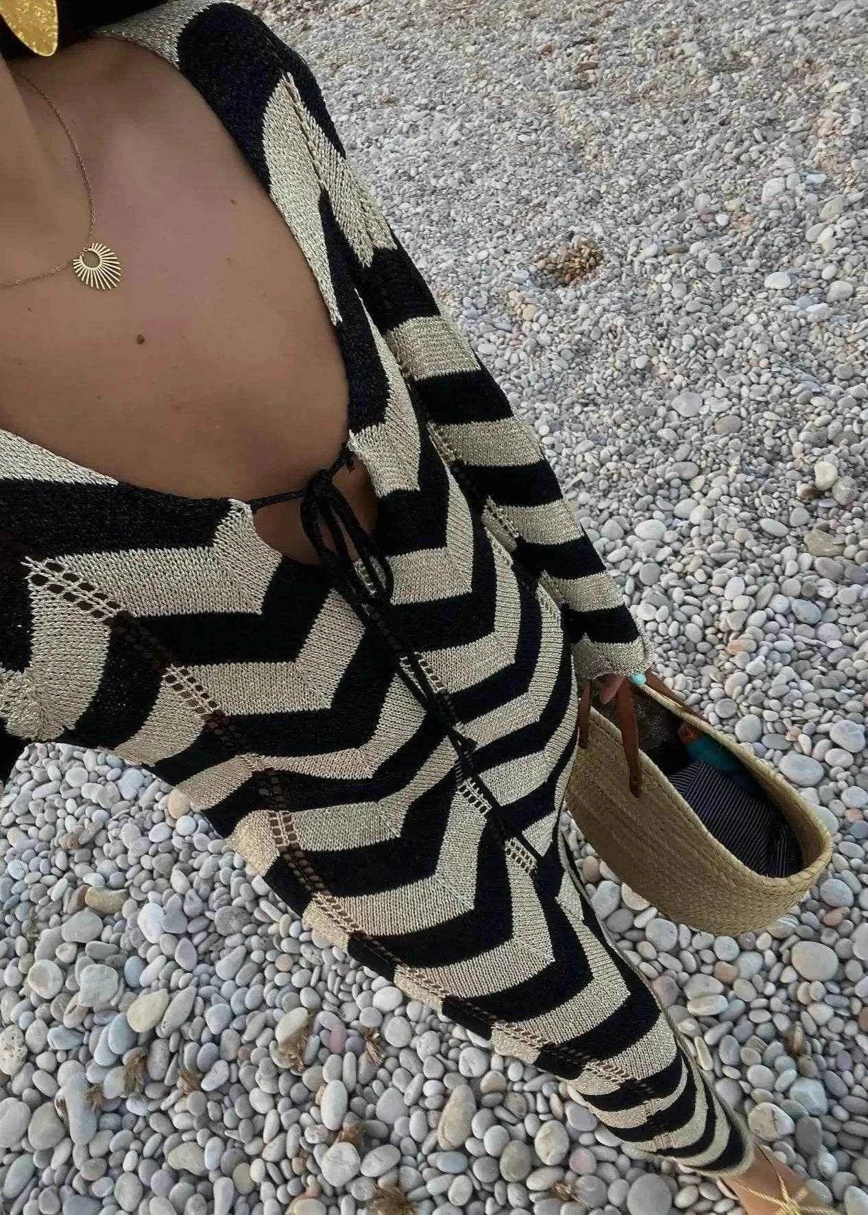 Women's Striped Knit Maxi Dress - Stylbelle