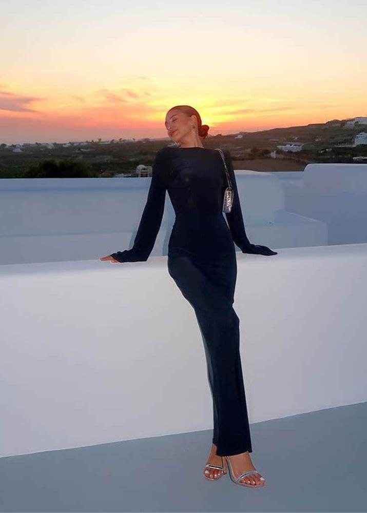 Chic Long Sleeve Wrapped Maxi Dress - Stylbelle
