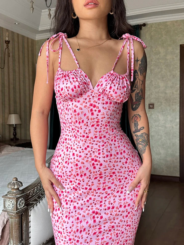 Floral Backless Maxi Dress – Elegant Ruffle Bodycon