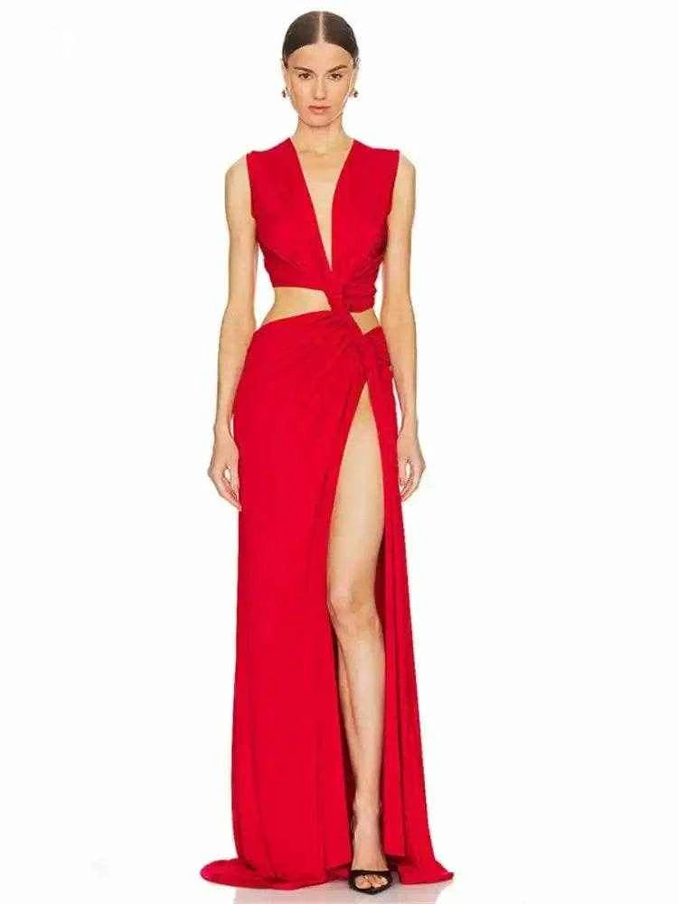 Twist Knot Maxi Beach Dress – Hollow High Split - Stylbelle