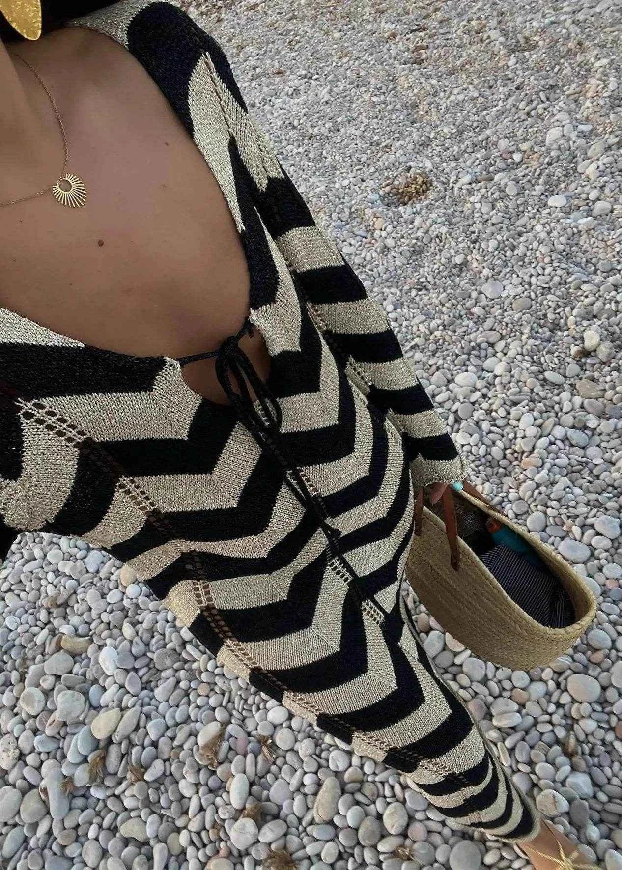 Women's Striped Knit Maxi Dress - Stylbelle