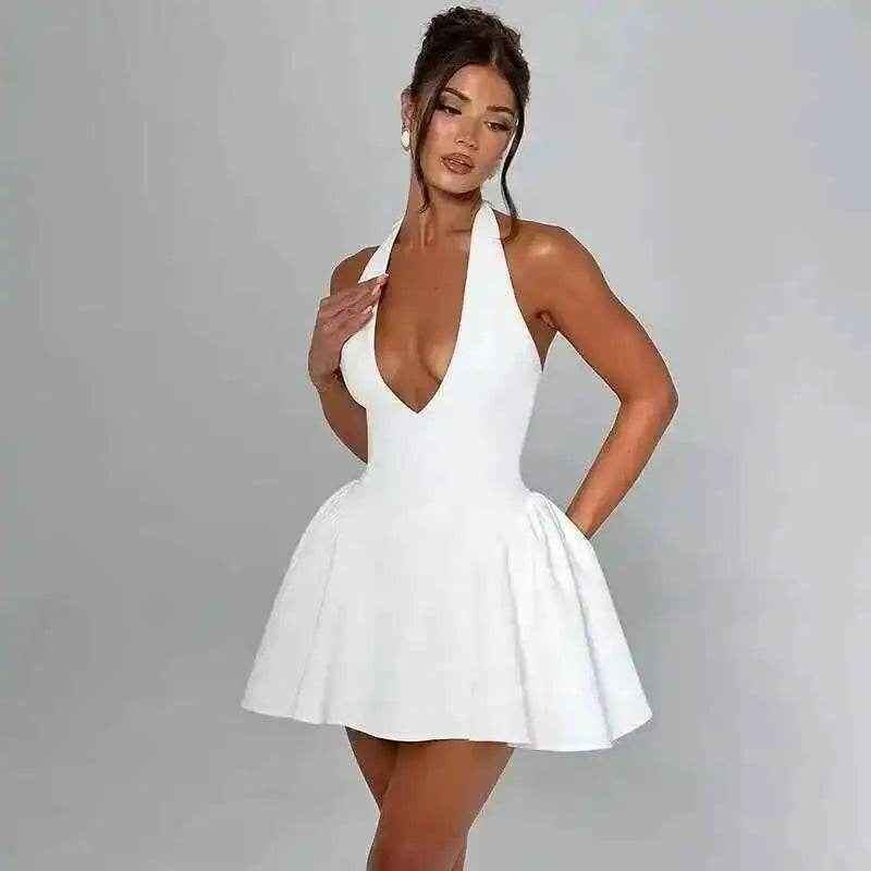 Off-Shoulder Mini A-Line – Deep V Party Dress - Stylbelle