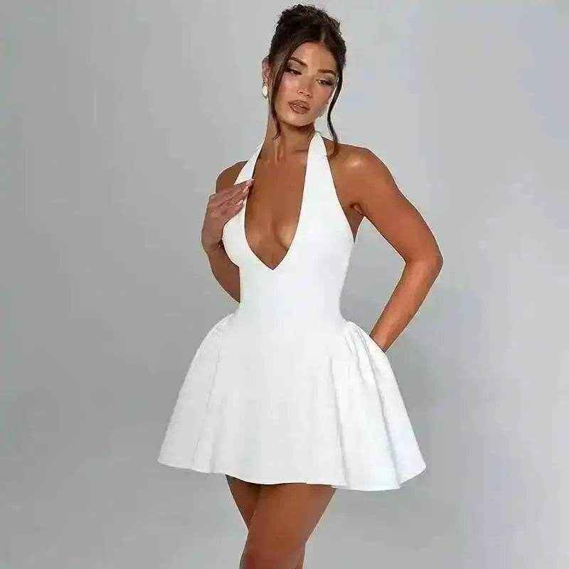 Off-Shoulder Mini A-Line – Deep V Party Dress - Stylbelle