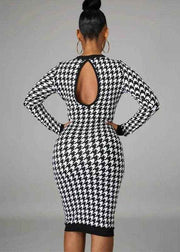 Houndstooth Bodycon Midi Dress - Stylbelle