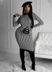 Houndstooth Bodycon Midi Dress - Stylbelle