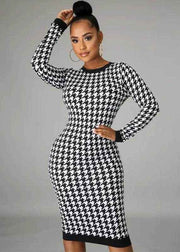 Houndstooth Bodycon Midi Dress - Stylbelle