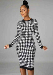 Houndstooth Bodycon Midi Dress - Stylbelle