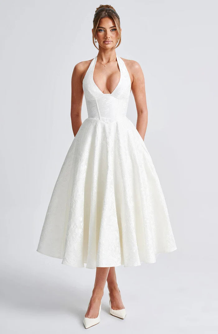 Retro Jacquard Strapless Puffy Dress