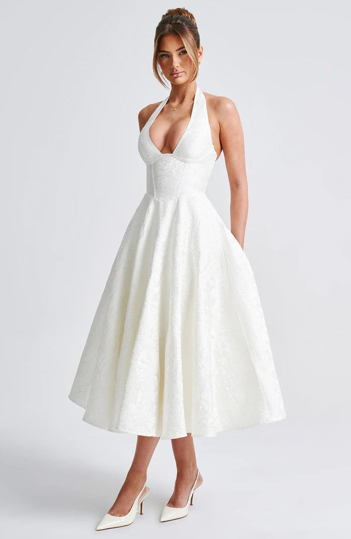 Retro Jacquard Strapless Puffy Dress