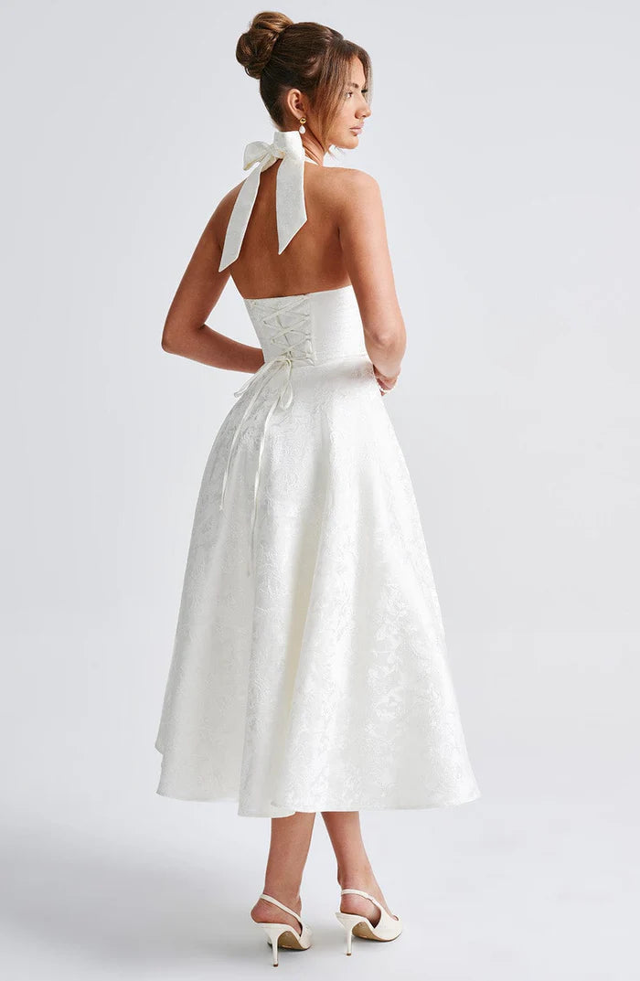 Retro Jacquard Strapless Puffy Dress