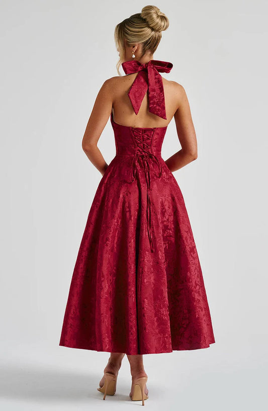 Retro Jacquard Strapless Puffy Dress