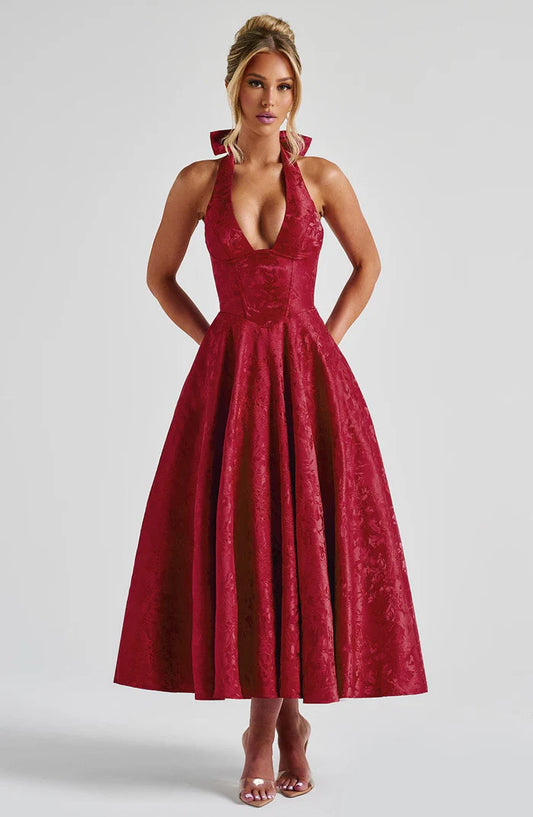 Retro Jacquard Strapless Puffy Dress