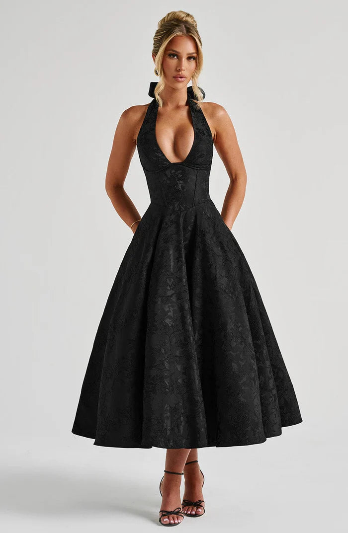 Retro Jacquard Strapless Puffy Dress