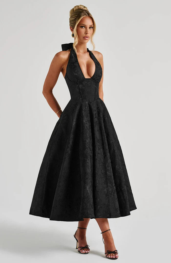 Retro Jacquard Strapless Puffy Dress