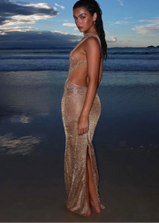 Sheer Glitter Split Dress