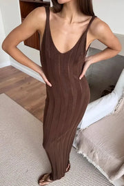 Knit V-Neck Backless Maxi Dress