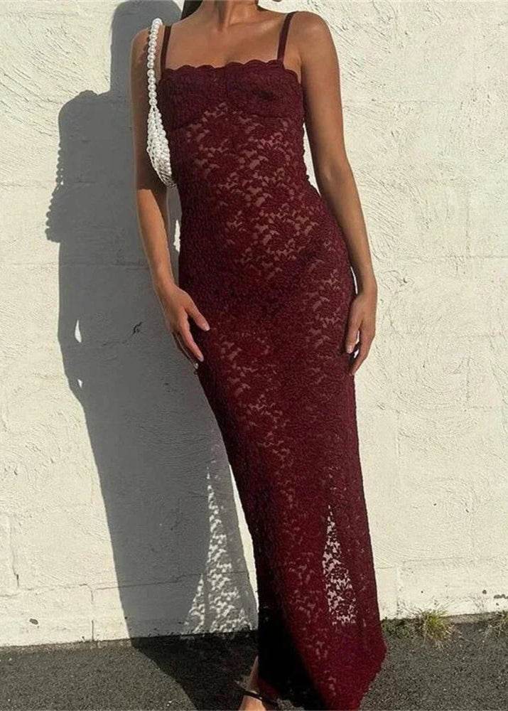 Sexy Lace Floral Mesh Maxi Dress - Stylbelle