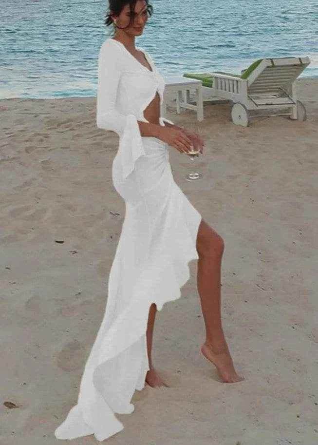Classic Mesh Asymmetrical Shirred Dress - Stylbelle