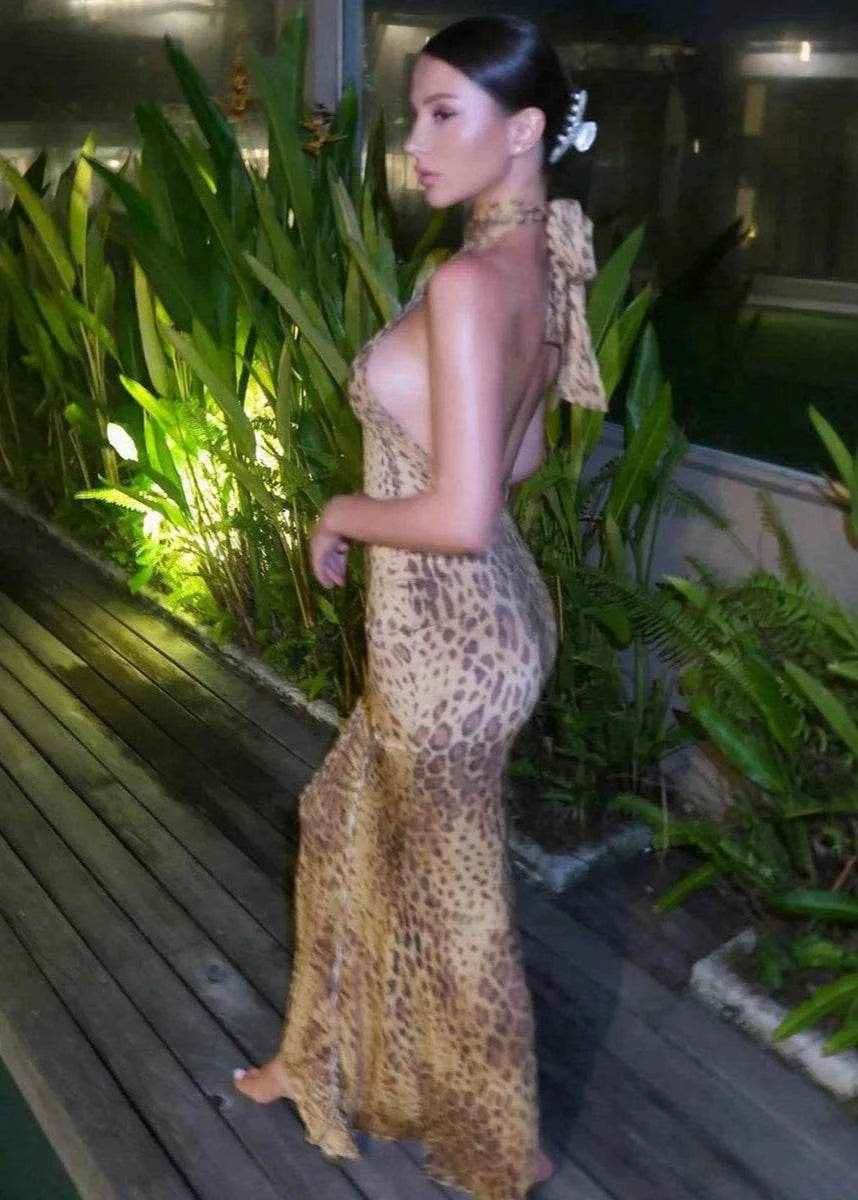 Savage Allure Leopard Halter Maxi Dress - Stylbelle