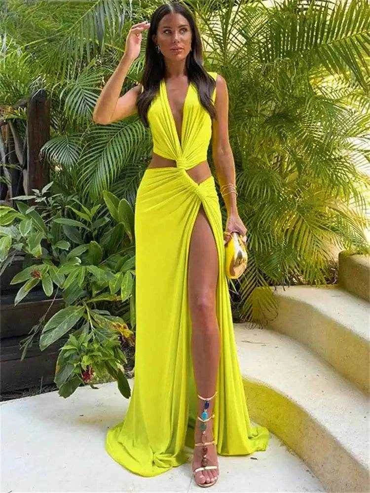 Twist Knot Maxi Beach Dress – Hollow High Split - Stylbelle