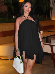 Chiffon Pleated Halter Dress