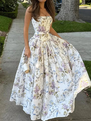 Elegant Floral Spaghetti Strap Maxi Dress