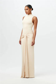 Ruched High Collar Maxi Dress