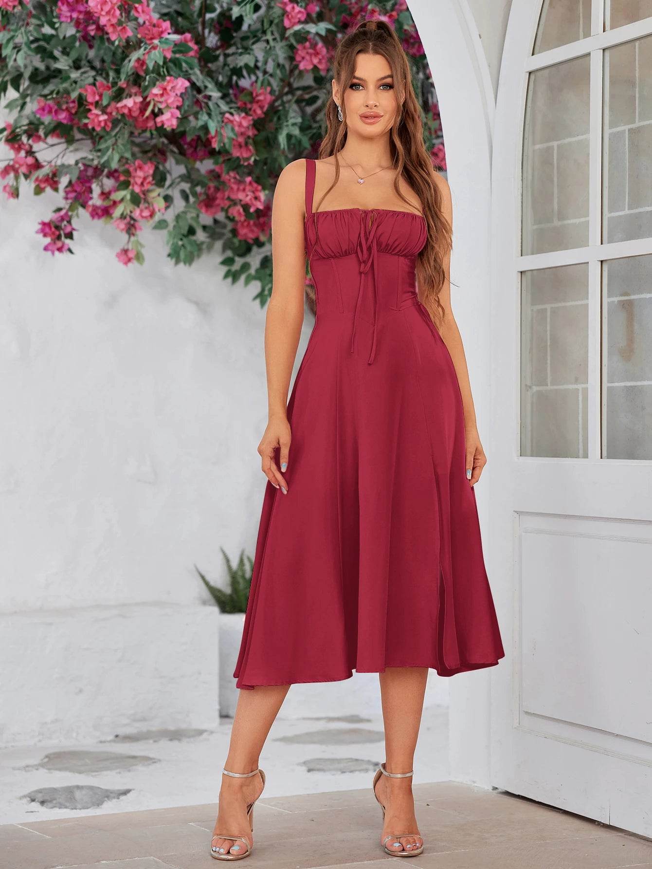 Sweet Solid Sleeveless Bandage Dress - Stylbelle