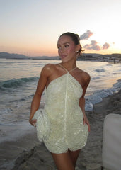 Beaded Tassel Halter Mini Dress