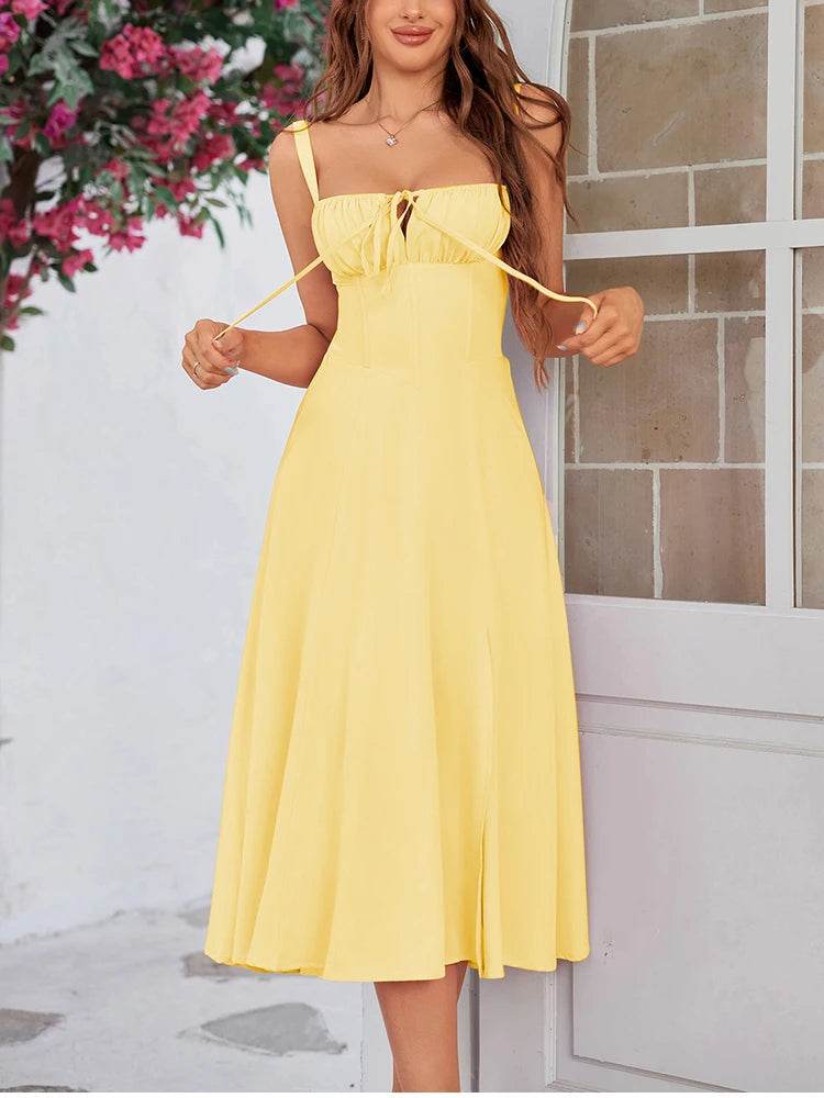 Sweet Solid Sleeveless Bandage Dress - Stylbelle
