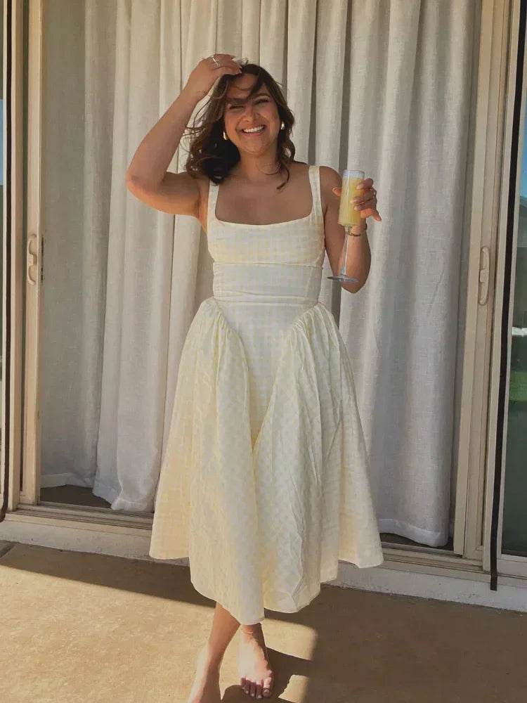 Elegant High Waist Pleated Dress - Stylbelle
