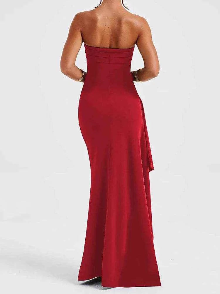 Strapless Backless High Slit Maxi Dress - Stylbelle