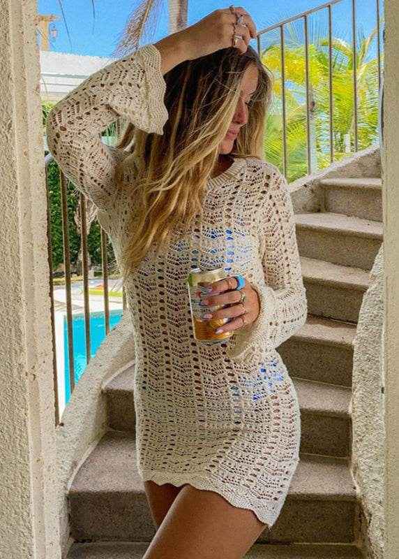 Vintage Crochet Hollow Out Mini Dress - Stylbelle