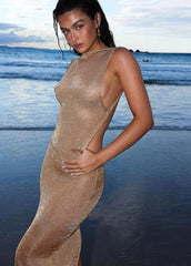 Sheer Glitter Split Dress