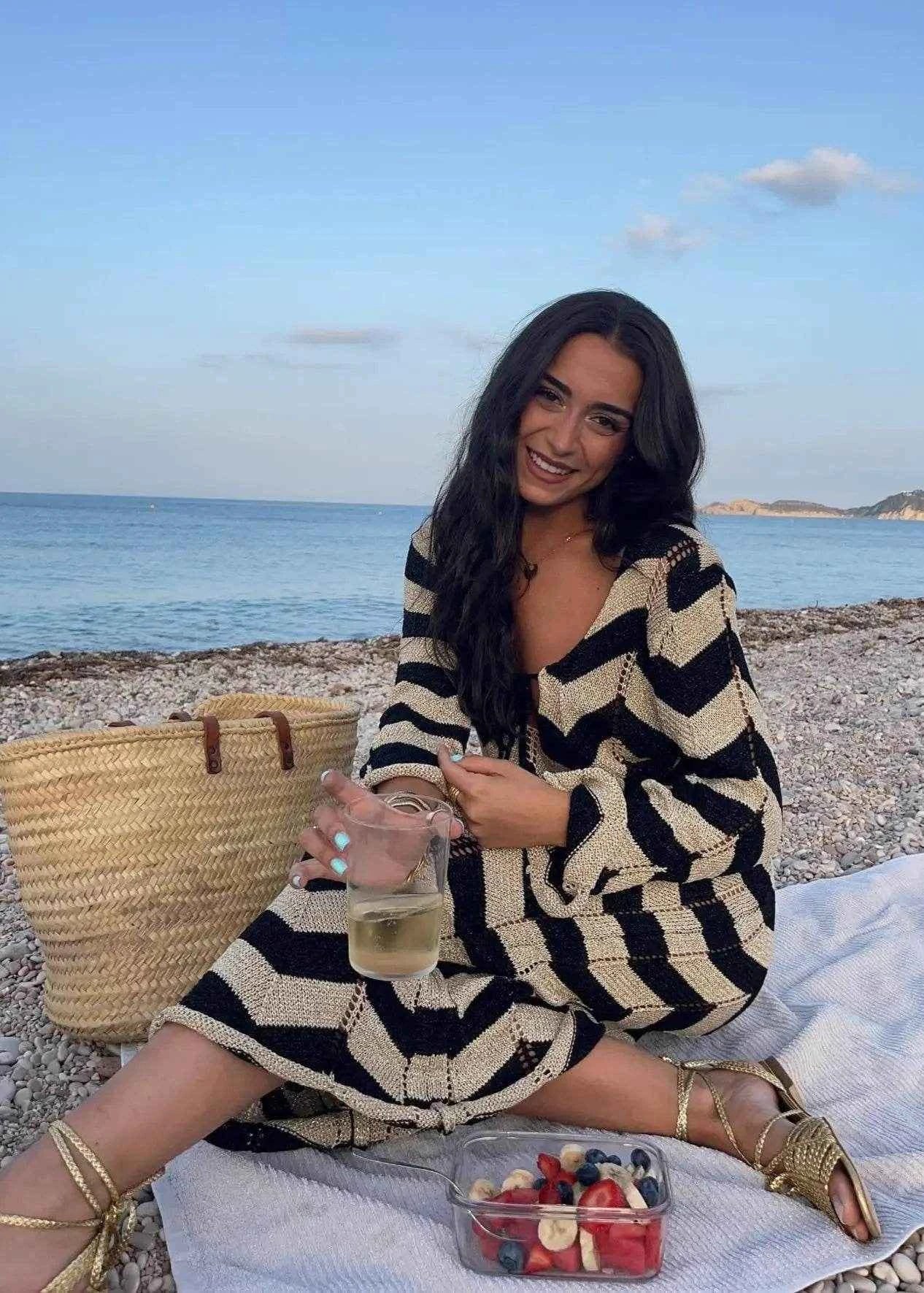 Women's Striped Knit Maxi Dress - Stylbelle