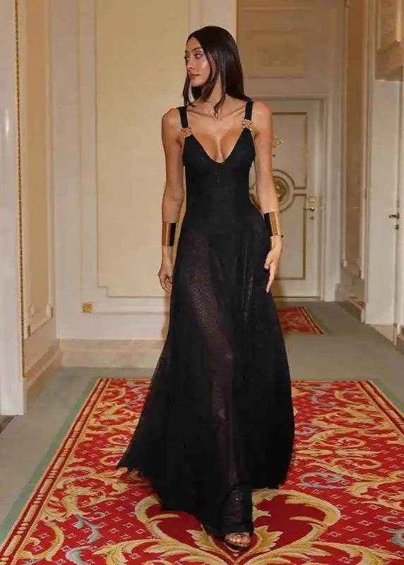 Mesh Maxi Dress with Bodysuit – See-Through Chic - Stylbelle