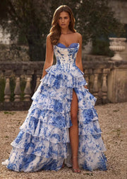 Printed Strapless Maxi Dress