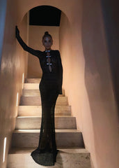 Sheer Lace-Up Maxi Dress